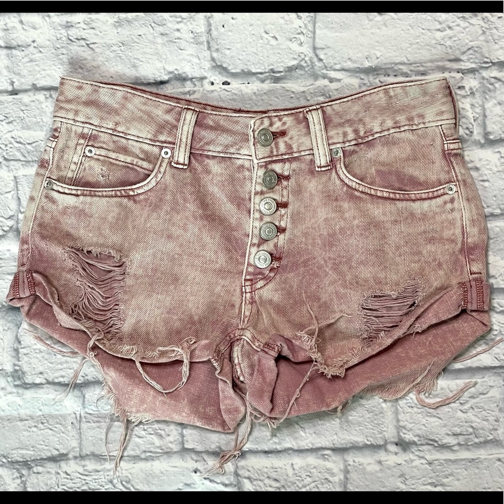 Free People Distressed Rose Pink Cutoffs Shorts Button Fly Size 25